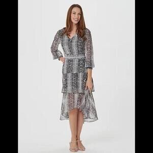 NWT (26) Sam Edelman Snakeskin Tiered Ruffle Midi, Sz S